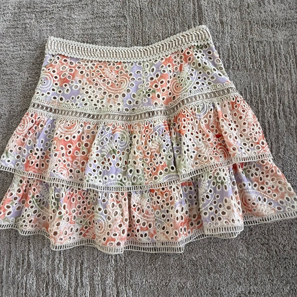 Alice + Olivia Pastel Eyelet Tiered Skirt